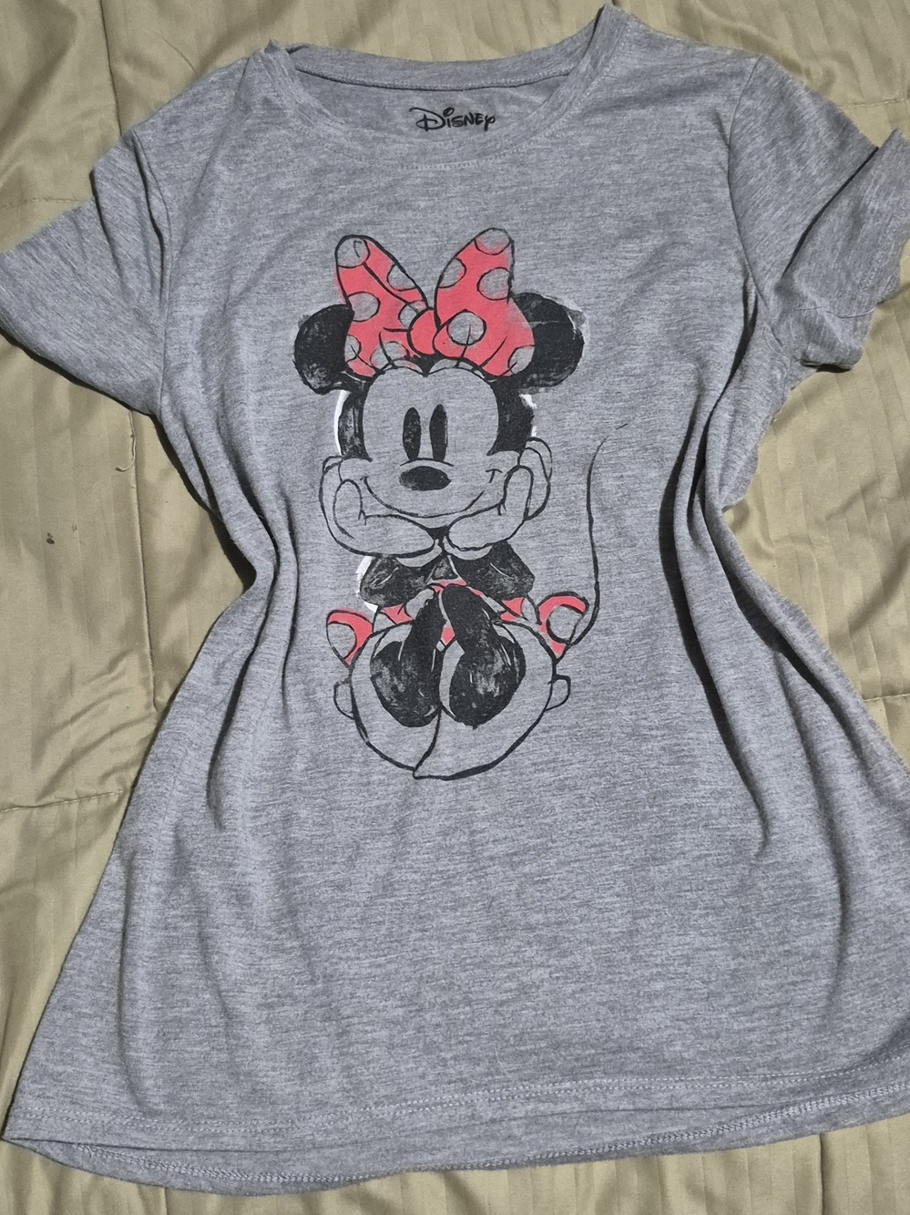 Disney Gray Tee with Pink-Polka Dot Minnie Graphic